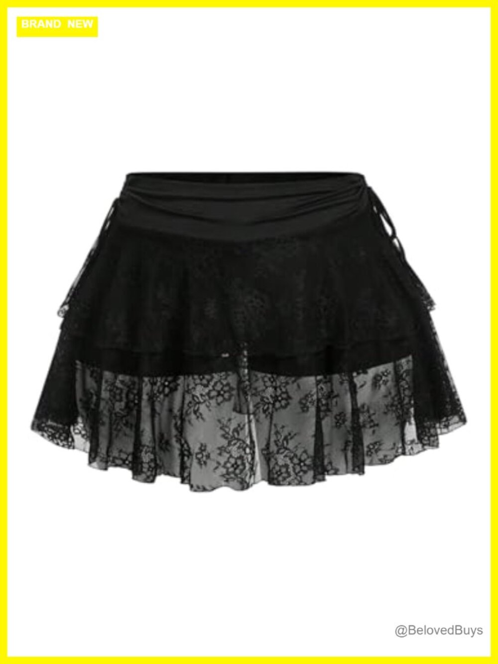Plus Size Y2K Lace Sheer A-Line Mini Skirt Ruched Tiered Ruffle